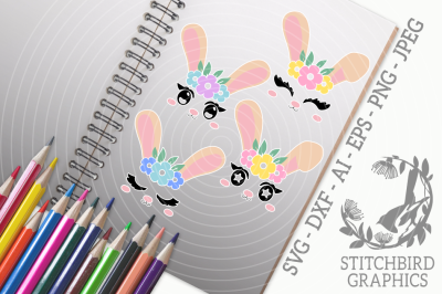 Bunny Rabbit Faces Bundle SVG, Silhouette Studio, Cricut