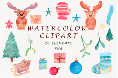 Watercolor christmas clipart