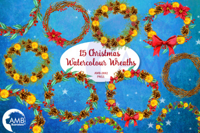 Christmas Wreaths&2C; Watercolour Christmas Wreaths