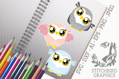 Cute Owls Bundle SVG, Silhouette Studio, Cricut, Eps, Dxf