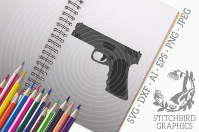 Pistol Gun SVG, Silhouette Studio, Cricut, Eps, Dxf, AI, PNG