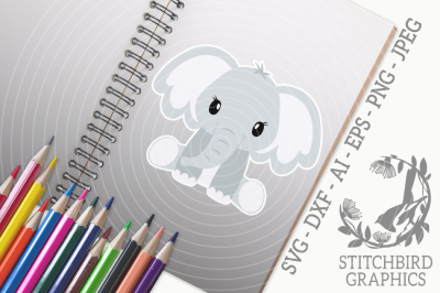 Cute Elephant SVG, Silhouette Studio, Cricut, Eps, Dxf, AI