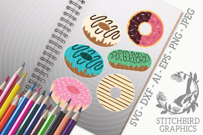 Donut Bundle 1 SVG, Silhouette Studio, Cricut, Eps, Dxf, AI