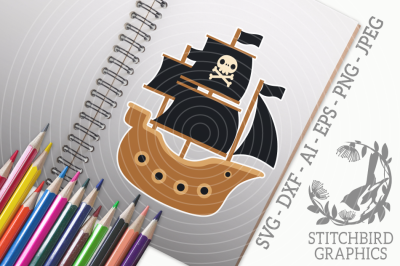 Pirate Ship SVG, Silhouette Studio, Cricut, Eps, Dxf, AI