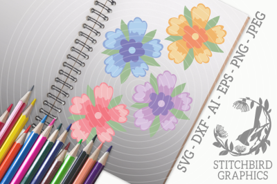 Spring Flowers 2 SVG, Silhouette Studio, Cricut, Eps, Dxf