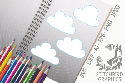 Fluffy Clouds SVG, Silhouette Studio, Cricut, Eps, Dxf, AI,