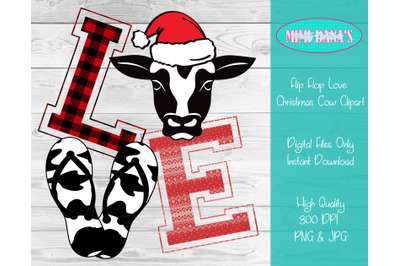 Flip Flop Love Christmas Cow Clipart