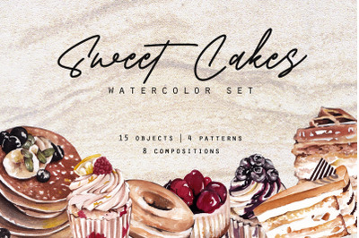 Sweet Cakes Watercolor and Pattern
