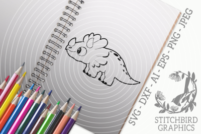 Cute Triceratops  SVG, Silhouette Studio, Cricut, Eps, Dxf, AI, PNG