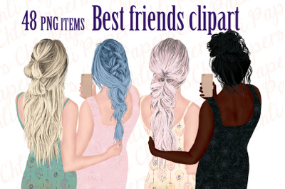 Best Friends Clipart,Girls with Phones,Fashion Girls