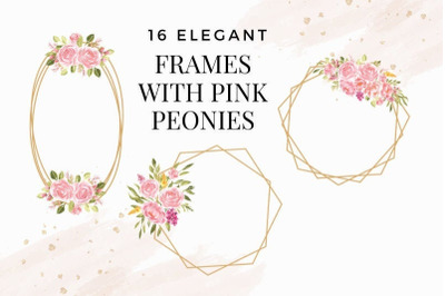 Frames with Pink Watercolor Peonies