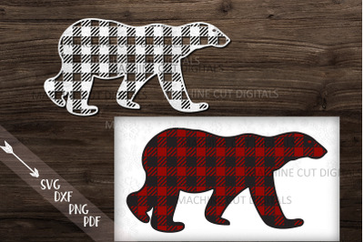 Polar Buffalo Plaid Christmas Bear svg pdf paper laser cut template