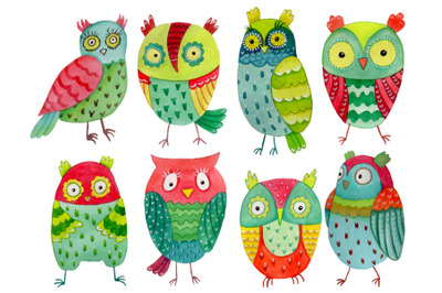 Watercolor decorative owls