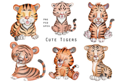 Watercolor Cute Tigers
