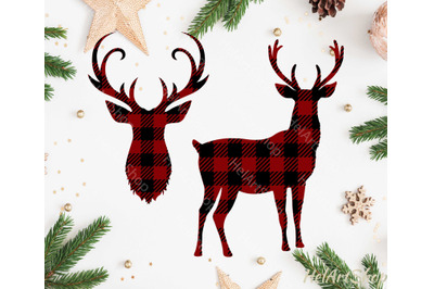 Christmas Deer. Buffalo plaid. Svg cut file.