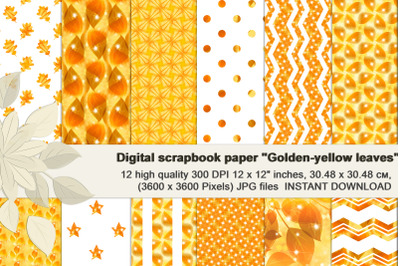 Golden-Yellow leaves, Autumn digital paper