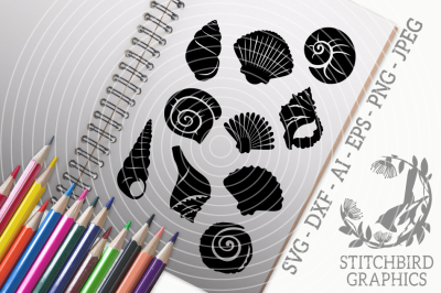 Shells Bundle SVG, Silhouette Studio, Cricut, Eps, Jpeg, Png
