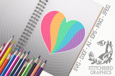 Rainbow Heart SVG, Silhouette Studio, Cricut, Eps, Dxf, AI, PNG, JPEG