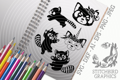 Cute Red Pandas Bundle SVG, Silhouette Studio, Cricut, Eps