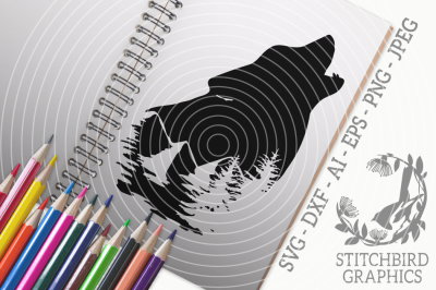 Howling Wolf Head SVG, Silhouette Studio, Cricut, Eps, Dxf, AI, PNG