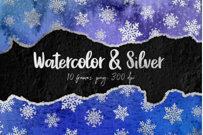 Watercolor &amp; Silver Winter Borders
