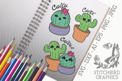 Cacti-Cactyou-Cactus Colored SVG, Silhouette Studio, Cricut, Eps, Dxf