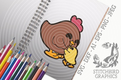 Cute Hen and Chick SVG, Silhouette Studio, Cricut, Eps, Dxf, AI, PNG