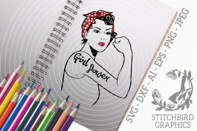 Rosie the Riveter Girl Power Bandana SVG, Silhouette Studio, Cricut