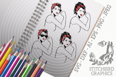 Rosie the Riveter Bundle SVG, Silhouette Studio, Cricut, Eps