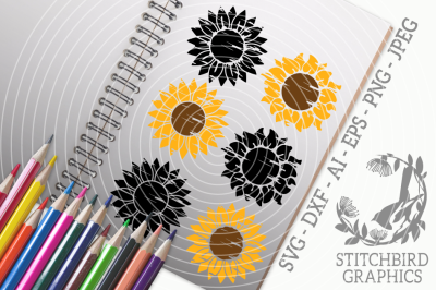 Distressed Sunflower Bundle SVG, Silhouette Studio, Cricut