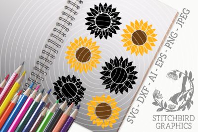 Sunflower Bundle SVG, Silhouette Studio, Cricut, Eps, Dxf