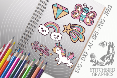 Cute Fantasy Doodles SVG, Silhouette Studio, Cricut, Eps