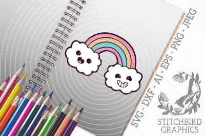 Cute Rainbow Doodle SVG, Silhouette Studio, Cricut, Eps, Dxf, AI, PNG