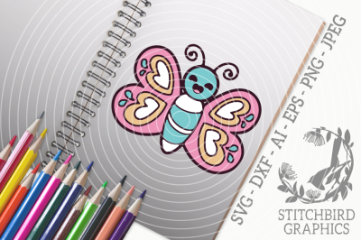 Cute Butterfly Doodle SVG, Silhouette Studio, Cricut, Eps, Dxf, AI, PN
