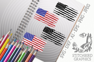 Distressed American Flag Bundle SVG, Silhouette Studio