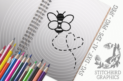 Cute Bee Heart SVG, Silhouette Studio, Cricut, Eps, Dxf, AI, PNG, JPEG
