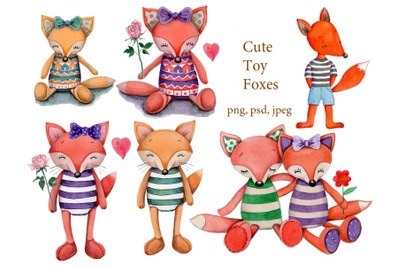 Watercolor Cute Toy Foxes