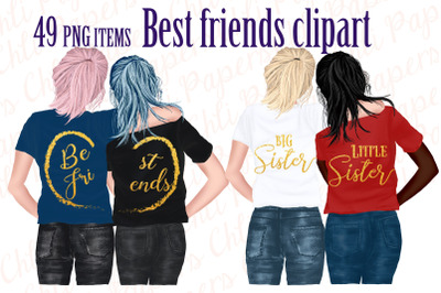 Best Friends Clipart,Custom Besties,Hairstyles clipart
