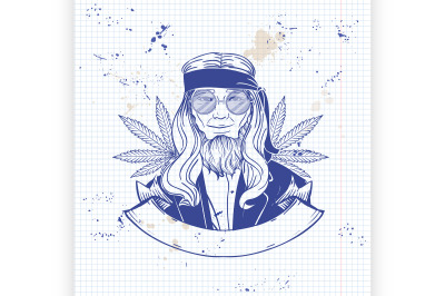 Hand drawn sketch hippie man