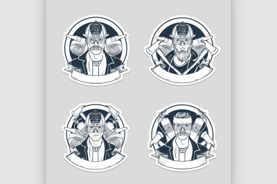 Set of sketch fireman stickers