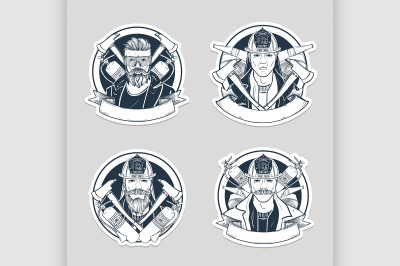 Set of sketch fireman stickers