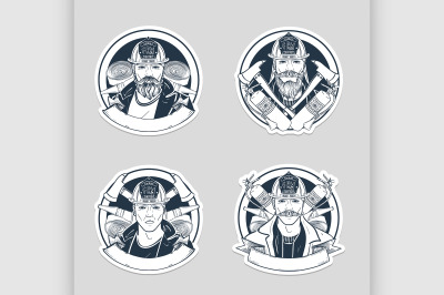 Set of sketch fireman stickers