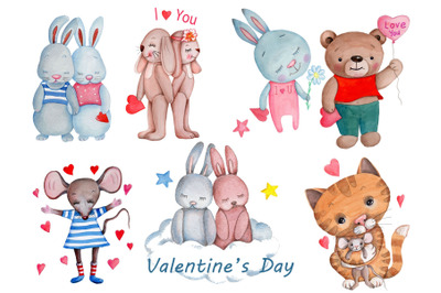 Valentine&#039;s Day. Cute cartoon animals. Love.