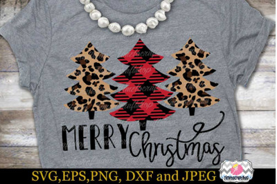 SVG, Dxf, Eps &amp; Png Merry Christmas Buffalo Plaid Christmas tree, Leop