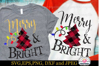 SVG, Dxf, Eps &amp; Png Merry and Bright, Plaid Distressed Christmas Tree