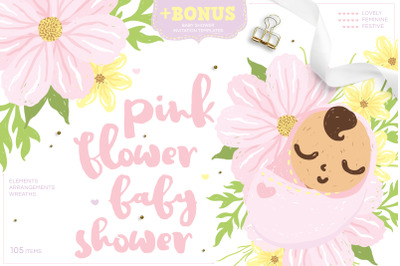 Pink Flower Baby Shower - Cute girl