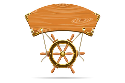 Wooden Signboard with steering wheel on a ropes drawn in cartoon style