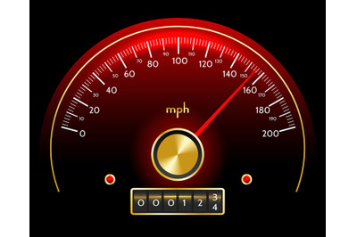 Speedometer dashboard with miles counter in Retro style. Vector illust