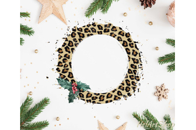 Leopard Monogram frame PNG, Christmas Sublimation design