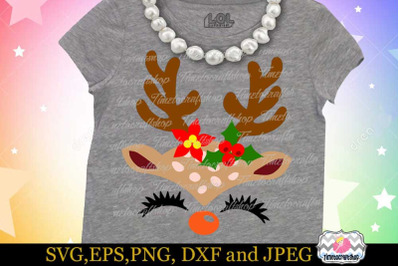 SVG, Dxf, Eps &amp; Png Cutting Files Christmas Reindeer Girl Face Cricut